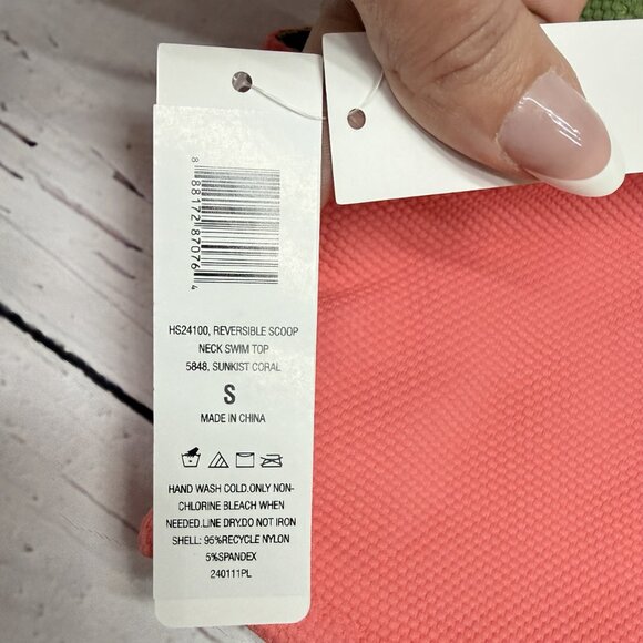 NWT HUE Reversible Textured Swim Top Coral Green Size S Sporty Beach - Picture 2 of 8